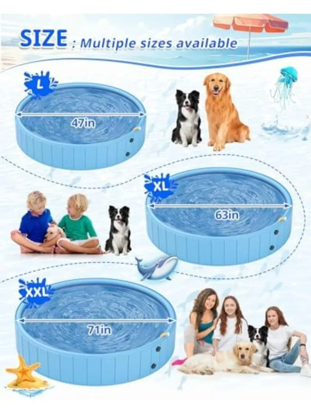 Large Dog Pool & Sprinkler 2-in-1 | Non-Slip Outdoor Swimming Pool for Pets